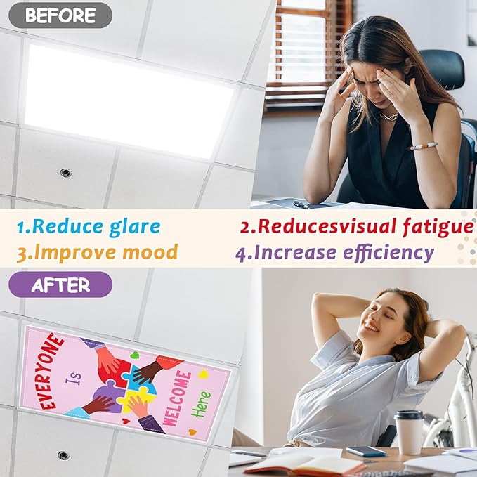 8Pcs Inspirational Fluorescent Light Covers for Classroom Diversity Ceiling Light 4x2Ft Positive Magnetic Lights Cover Filter Easy Install for Back to School Office Hospital Ceiling Supply (Kindness)