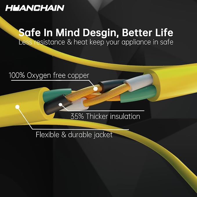 HUANCHAIN 500 ft Outdoor Extension Cord Waterproof 12/3 Gauge Heavy Duty with Lighted end, Flexible Cold-Resistant 3 Prong Electric Cord Outside, 15Amp 1875W 12AWG SJTW, Yellow, ETL