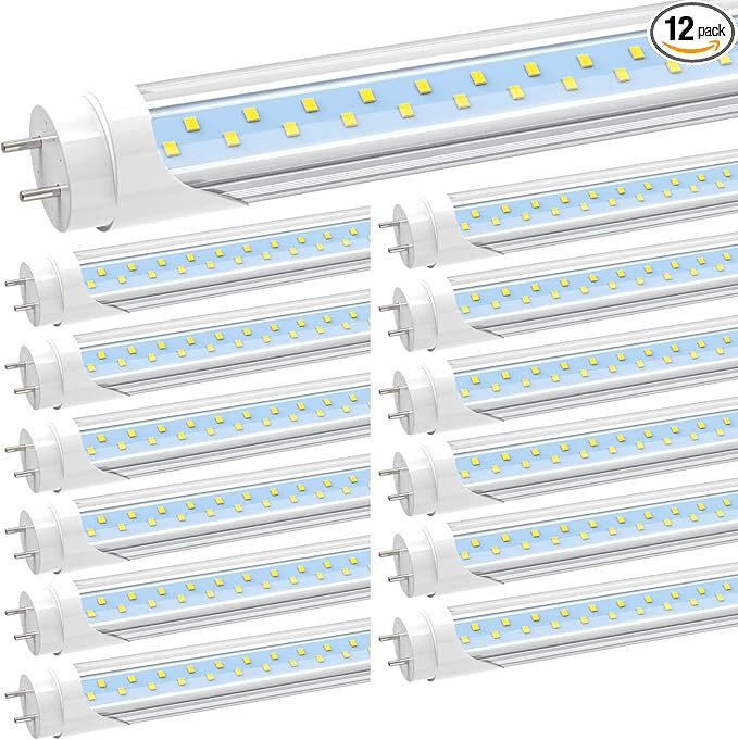 JESLED 12 Pack T8 LED Bulbs 4 Foot, Fluorescent Light Bulbs 48 inch, 24W 5000K 3200LM 4ft LED Tube Light, Plug and Play or Ballast Bypass, Replacement for T10 T12 Flourescent Tubes, Dual-end Powered