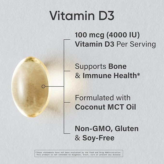 Sports Research® Vitamine D3 4000 UI avec huile de coco MCT - Supplément de vitamine D à double concentration - Sans gluten · Sans OGM · Sans soja - 360 gélules