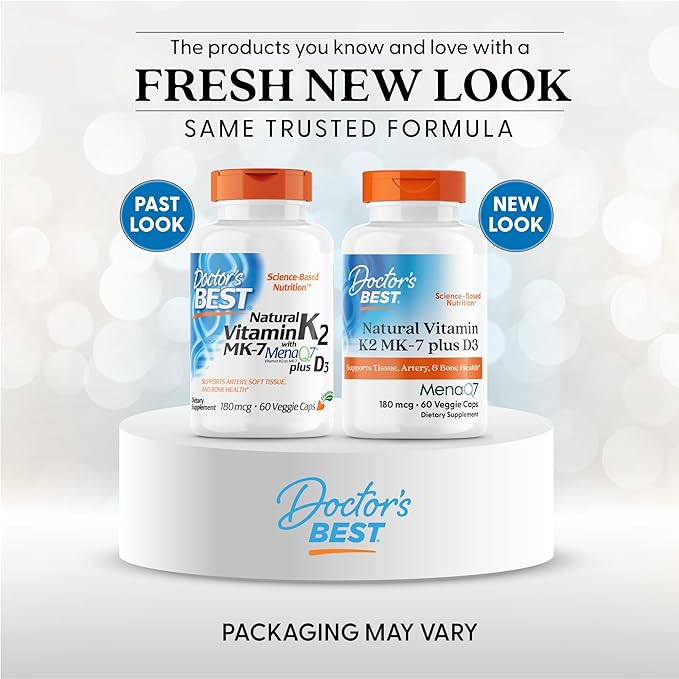 Doctors Best Vitamine K2 MK-7 et D3 naturelles, soutient les tissus, les artères et la santé des os, sans OGM, sans gluten, sans soja, végétarien 60 gélules végétales