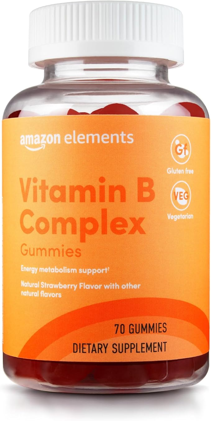 Amazon Elements - B-コンプレックス、免疫と正常なエネルギー代謝をサポート、グミ70粒、70日分、ヴィーガン、成人用、非遺伝子組み換え（旧Revly）