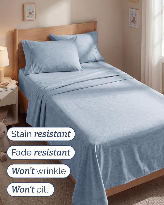 Twin 4 Piece Sheet Set - Comfy Breathable & Cooling - Soft Hotel Luxury Bedding Set with 8-16 Inch Deep Pockets - 1 Flat & 1 Fitted Sheet & 2 Pillowcases - Wrinkle Free & Easy Care - Heathered Blue