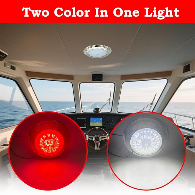 Marine Boat Dome Light, Dual Color 5.5" 12V LED Interior Cabin Lights with Toggle Switch, Stainless Steel Surface Mount (White|Red)