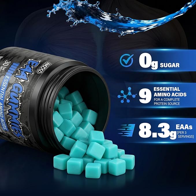 EAA Gummies - 2:1:1 BCAA Formula (8300mg) - Essential Amino Acids for Muscle Recovery & Endurance - Non-GMO, Gluten Free, Sugar Free, Vegetarian, Blue Raspberry Flavor - 90 Count