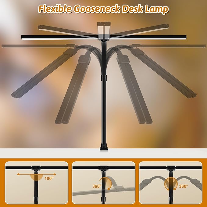 LED Desk Lamp for Office Dorm Home - Eye Caring Desk Light with Timer, Remote Control 24W Brightest Dual Screen Computer Monitor Gooseneck Dimmable Table lamp with Anti-Glare Cover Clamp & Base