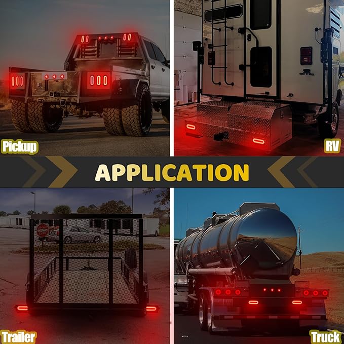 2Pcs 6" inch Smoked Lens Oval Red 52 LEDs Trailer Boat Halo Brake Stop Running Turn Signal Tail Lights【Patented】 w/Rubber Grommet, Sealed Submersible IP67 for Truck/RV/Van, DC 12V