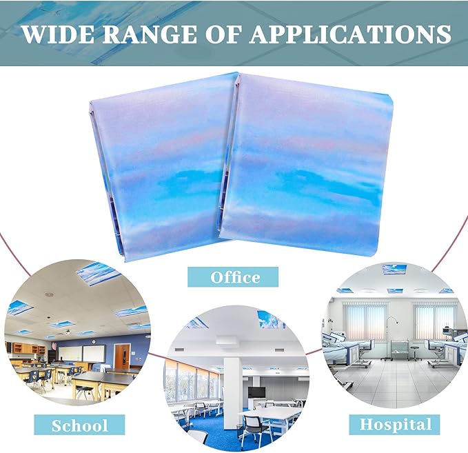 Hortsun 6 Pcs Magnetic Fluorescent Light Covers, 4 x 2 Feet Magnetic Classroom Light Covers for Fluorescent Shade, Drop Ceiling Lighting, School Office Classroom Decor(Blue Sky)