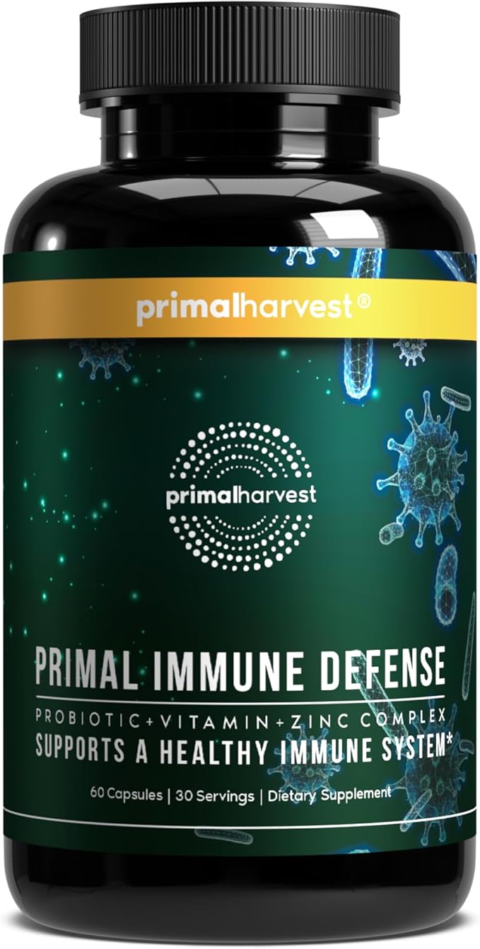 Primal Harvest イミューンディフェンス 10-in-1 サプリメント、プロバイオティクス、亜鉛、ビタミンC、D3、K2、B6配合 大人用毎日免疫サポート