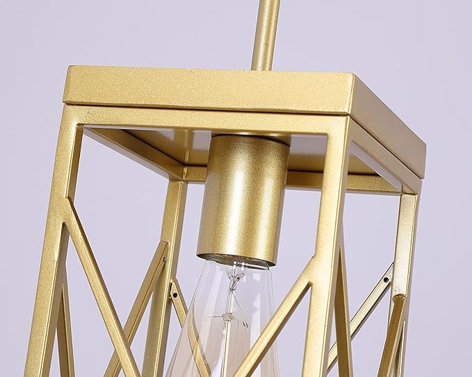 Fivess Lighting Modern Gold Pendant Light with Metal Cage, One-Light Adjustable Rods Mini Pendant Lighting Fixture for Kitchen Island Cafe Bar Farmhouse