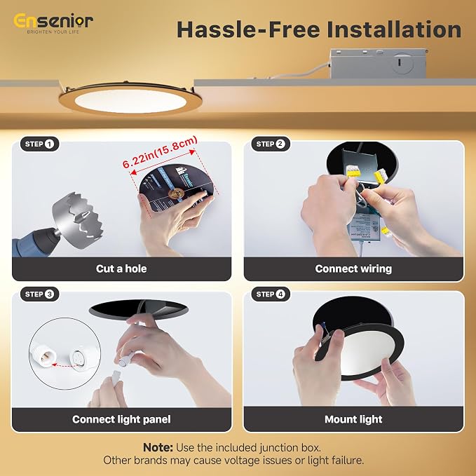 Ensenior 12 Pack 6 Inch LED Recessed Ceiling Light Black, Dimmable, 2700K-5000K 5CCT, 1200LM 12W 120V, High Brightness Canless Wafer Downlight - ETL&FCC&IC