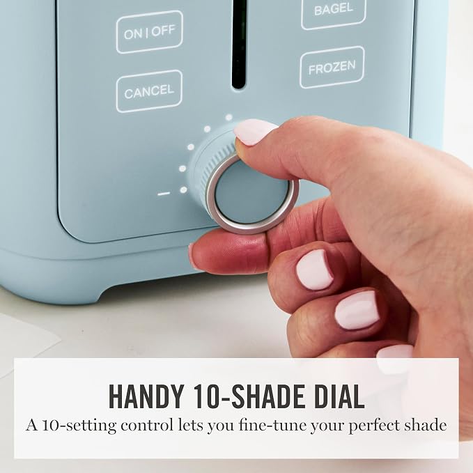 Martha Stewart 2 Slice Toaster, 10 Shade Settings with Defrost, Cancel, Bagel & Gluten-Free, Extra-Wide Self-Centering Slots for Waffles & Artisan Bread, Removable Crumb Tray, Cord Wrap, Sky Blue