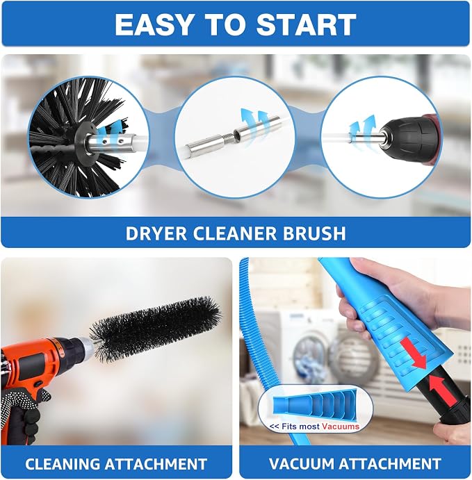 PetOde 22-piece 40-Feet Dryer Vent Cleaner Kit, Dryer Vent Cleaning Kit Lint Remover with Dryer Vent Brush, Vacuum Hose Attachment Cleaning Tools, Flexible Lint Trap Brush, Vacuum & Dryer Adapters