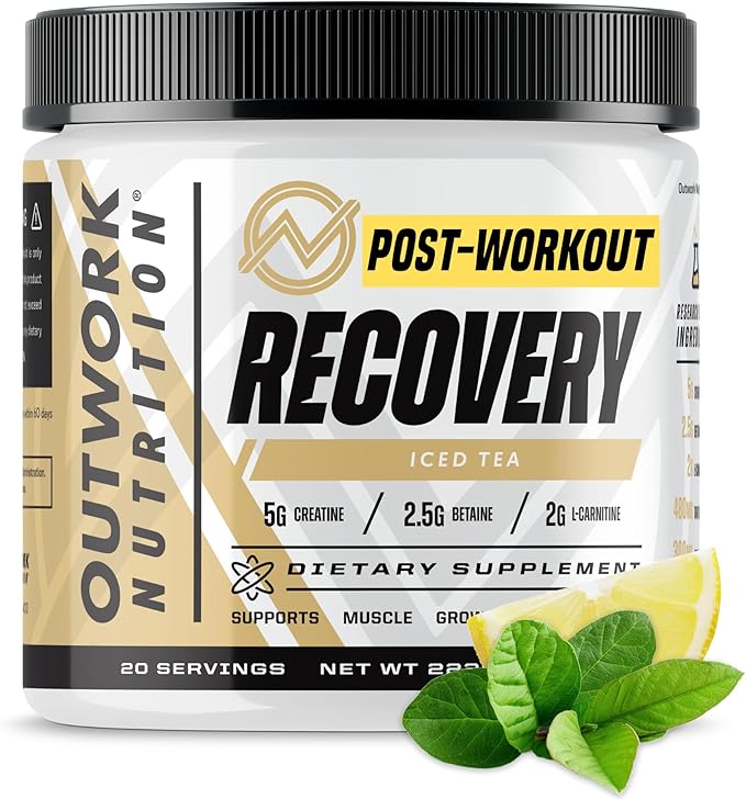 Outwork Nutrition Post Workout Recovery Powder - Creatine Monohydrate, KSM-66 Ashwagandha & Tart Cherry - Speeds Recovery, Eases Soreness - Creatine Powder for Men & Women, Iced Tea, 240 Gr