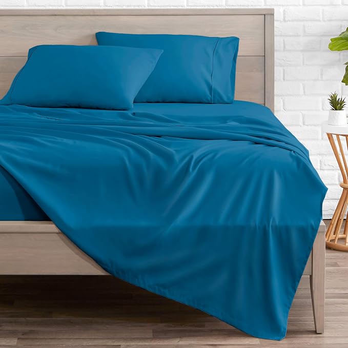 Bare Home Full Sheet Set - 1800 Ultra-Soft Microfiber Full Bed Sheets - Double Brushed - Deep Pockets - Easy Fit - 4 Piece Set - Bedding Sheets & Pillowcases (Full, Medium Blue)