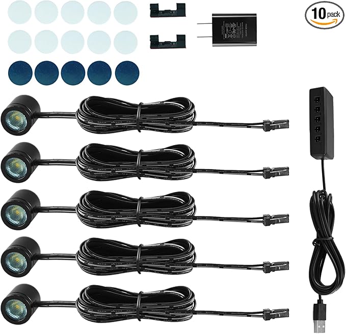 TAYSING Mini LED Spotlights, USB Powered Small Spotlight Display Lights, Accent Lighting for Artwork, Paintings, Jewelry, Display Cases, handicrafts, Models, Toys, Puzzles (Blue, 5 Pack)