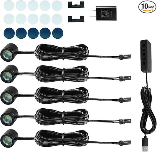 TAYSING Mini LED Spotlights, USB Powered Small Spotlight Display Lights, Accent Lighting for Artwork, Paintings, Jewelry, Display Cases, handicrafts, Models, Toys, Puzzles (Cold White, 5 Pack)