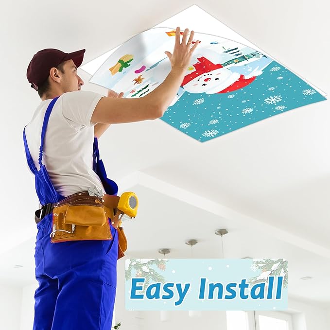 8 Pcs Fluorescent Light Covers with 60 Magnets Decorative Classroom Ceiling Lights 4 x 2 Feet Magnetic Light Cover Filter Easy Install for Office Hospital Home Ceiling Supply(Winter Christmas Cartoon)