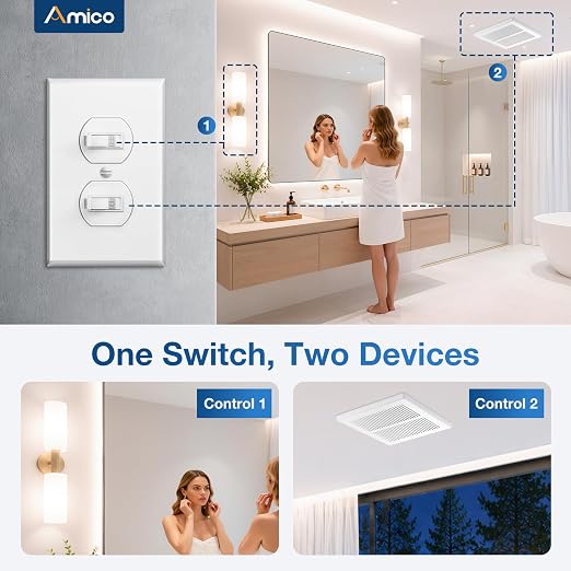 Amico 2 Pack Double Light Switch, UL Listed, Decorator Dual Single Pole Paddle Switch,15 Amp 120/277V, Grounding Screw, for Residential & Commercial Use, Wall Plate Included, White