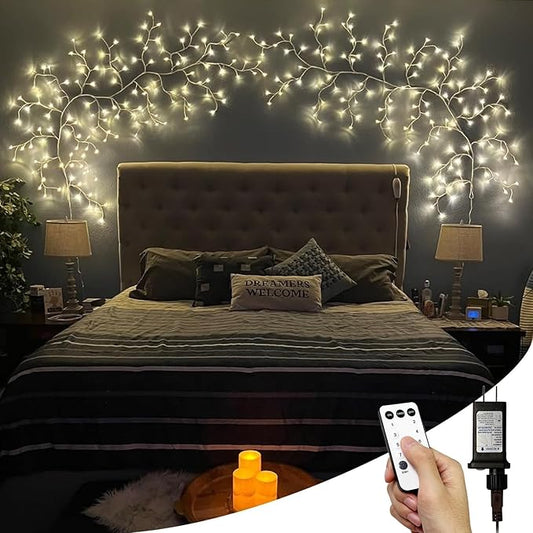 2Pcs Enchanted Willow Vine Lights, 18 Branches 144 LEDs Lighted Willow Vine for Wall Decor, Indoor Christmas Swags Decorations for Bedroom, Living Room & Home Decor, White Branch