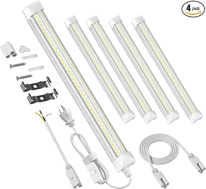 ELEKICO 4 Pack 2ft Led Shop Lights, 6000k 40w 5600lm 24 Inch Led Light Fixture Power Cord Wth on/Off Switch, Linkable 2ft Shop Light for Small Garage Ceiling Storage Area Workbench Basement Attic