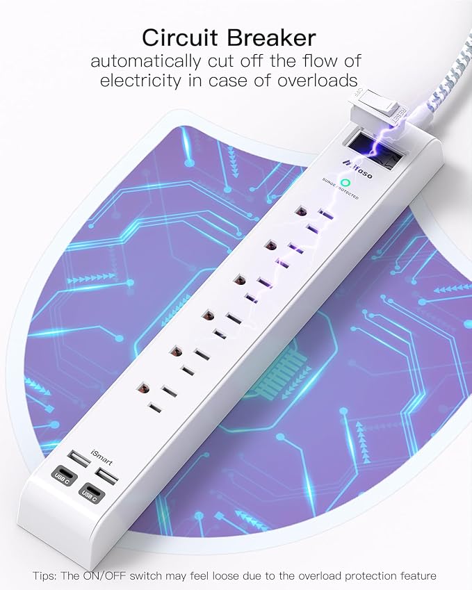 2 Pack Power Strip 15FT, Surge Protector with 6 Outlets and 4 USB Ports (2 USB C), Flat Plug Overload Protection, Extension Cord with Multiple Outlets, Wall Mount for Home Dorm College