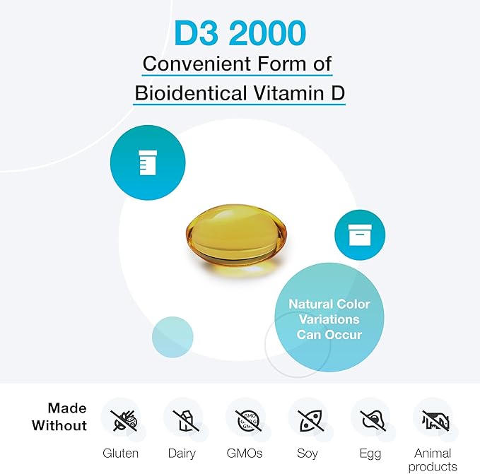 XYMOGEN D3 2000 - 生体利用効率の高いビタミンD3 2000 IU (50mcg) - 免疫、骨、心臓の健康をサポートする高効力ビタミンDサプリメント (240ソフトジェル)