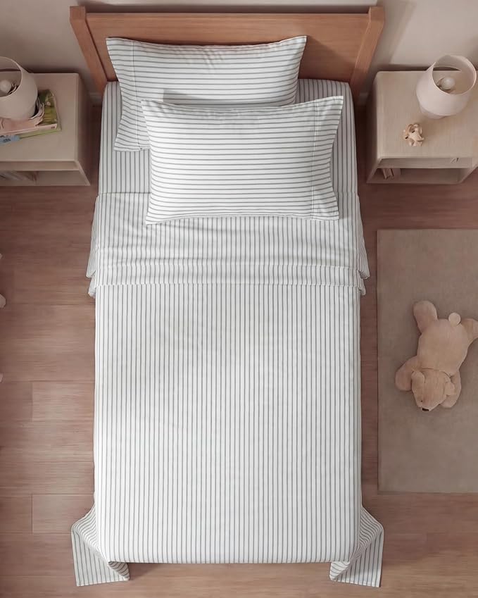 Twin 4 Piece Sheet Set - Comfy Breathable & Cooling - Soft Hotel Luxury Bedding Set with 8-16 Inch Deep Pockets - 1 Flat & 1 Fitted Sheet & 2 Pillowcases - Wrinkle Free & Easy Care - Grey Stripes 2