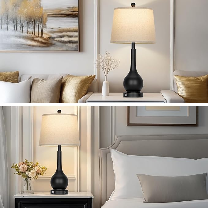Rinweey 26" Black Table Lamp for Living Room Single, Touch Control Bedside Lamp for Nightstand, 3-Way Dimmable End Table Lamp for Bedroom with USB Charging Port (1 Pack)