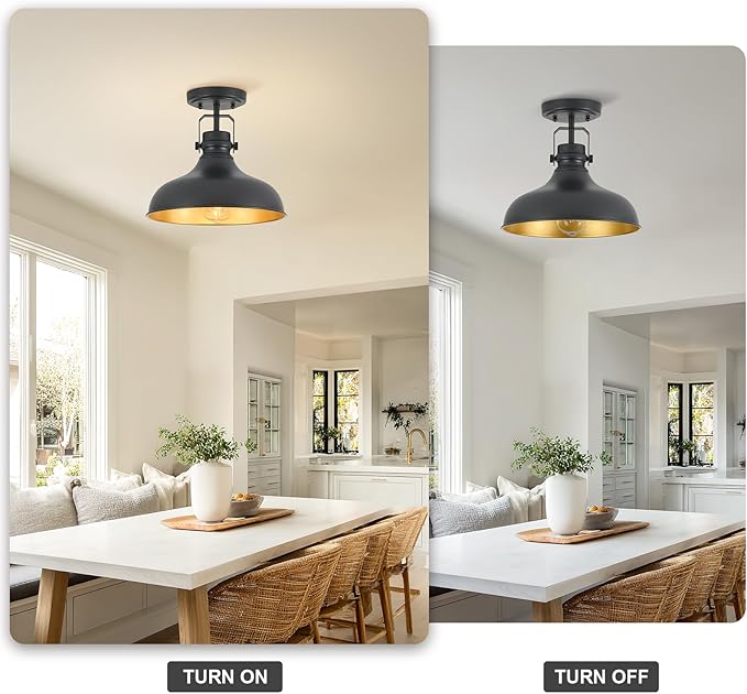 Metal Semi Flush Mount Light Fixture 11.4 inch Ceiling Light Black Hallway Light Fixtures for Kitchen,Hall,Bedroom,Bathroom,Entryway 1 Pack