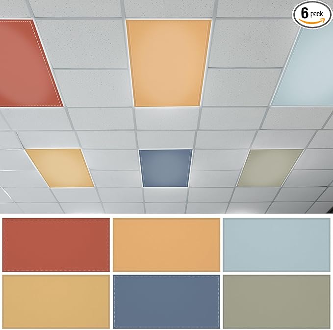 QOUBAI 6PCS Fluorescent Light Covers, 4x2 Feet Magnetic Light Cover Fluorescent Lights Shade Panel Positive Inspirational Ceiling Lights Filters for Office Classroom Home Drop Ceiling Orange Dark Blue