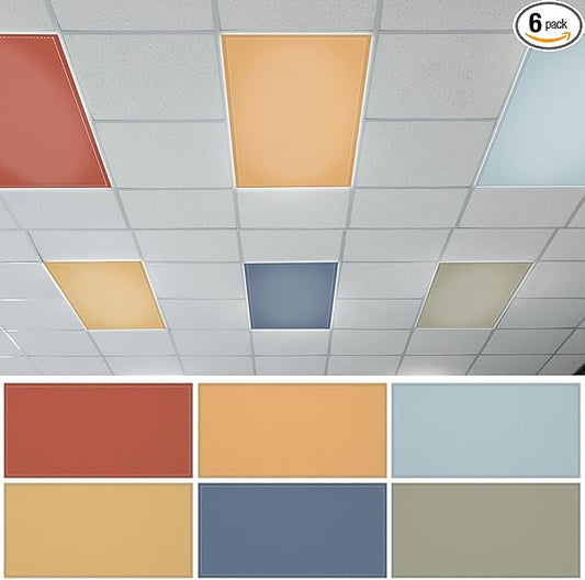 QOUBAI 6PCS Fluorescent Light Covers, 4x2 Feet Magnetic Light Cover Fluorescent Lights Shade Panel Positive Inspirational Ceiling Lights Filters for Office Classroom Home Drop Ceiling Orange Dark Blue