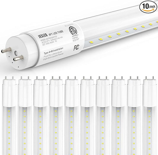 JESLED 10 Pack T8 LED Bulbs 4 Foot, 14W 2450LM 6000K Super Bright, Type A+B 4FT LED Bulbs, Fluorescent Tubes Replacement, Plug & Play or Ballast Bypass,Clear Cover