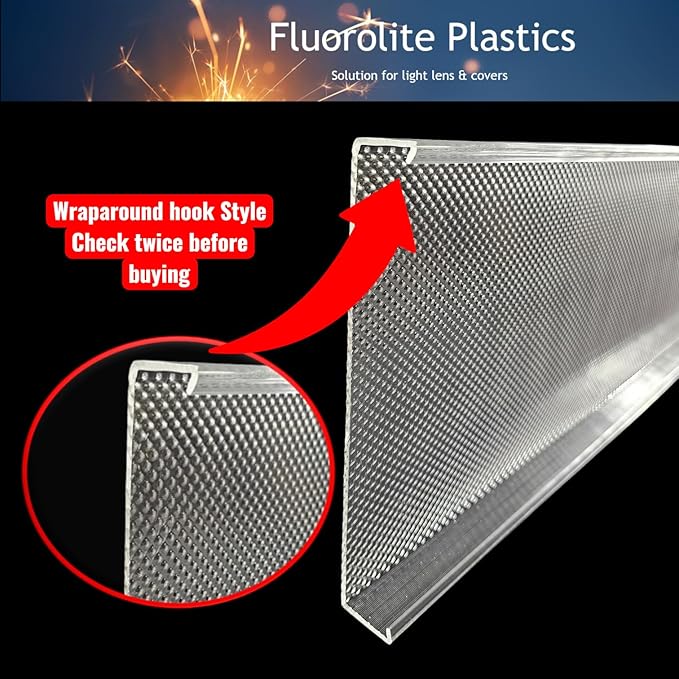 Wrap Around Replacement Light Cover | Clear Prismatic Acrylic | Wraparound Ceiling fixture Cover | Size: 47-3/4"(L) x 9" (W) x 1-3/8" (H) | (CRITICAL MEASUREMENT: width between hooks: 8-1/4")