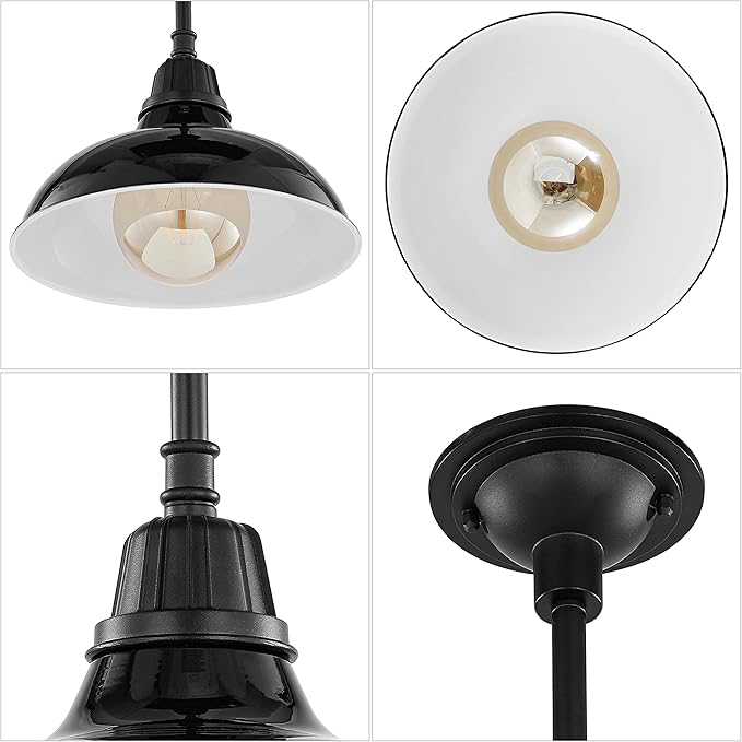 JONATHAN Y 12.25" Black 1-Light Farmhouse Indoor/Outdoor LED Pendant Iron Hanging Light, and Black Metal Shade, Rustic Ceiling Lamp for Kitchen Island, LED Bulb Included (JYL7611B)