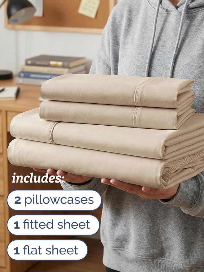 Twin XL 4 Piece Sheet Set - Comfy Breathable & Cooling - Ultra Soft Hotel Luxury Bedding Set w/ 8-16 Inch Deep Pockets - 1 Flat & 1 Fitted Sheet & 2 Pillowcases - Wrinkle Free and Easy Care - Cream