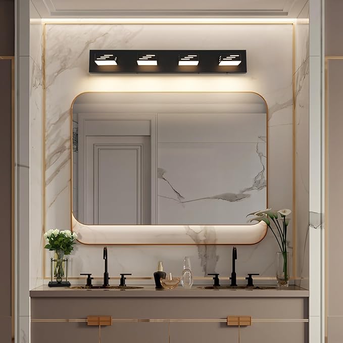 Joosenhouse Modern LED Vanity Light for Bathroom, 5CCT Dimmable Vanity Lights, 4-Light Makeup Light Fixture, 29.92-Inch, 32W Black