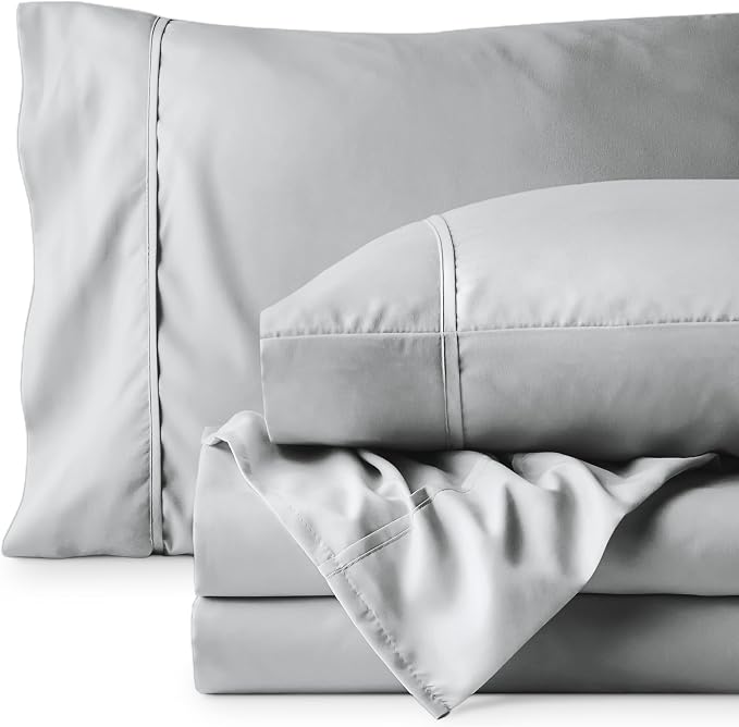 Bare Home Split Head Flex King Sheet Set - 1800 Ultra-Soft Microfiber Bed Sheets - Double Brushed - Deep Pockets - Easy Fit - 4 Piece Set - Bedding Sheets & Pillowcases (French Grey)