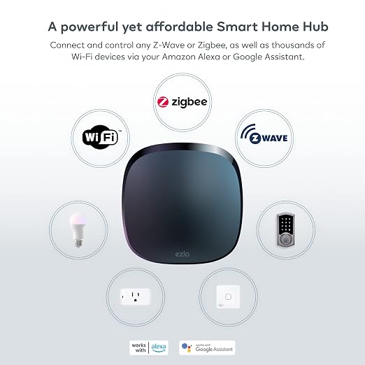 EzloPlus Smart Home Hub with Zigbee & Z-Wave. Works with Wi-Fi Devices Associated with Amazon Alexa Devices & Google Assistant to Control Smart Locks, Lights and Switches