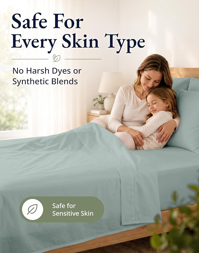 LANE LINEN Twin Fitted Sheets - 100% Organic Cotton 2-Piece Set (1 Fitted Sheet, 1 Pillowcase), Percale Weave, Bottom Sheet, Soft, Breathable, Fits Mattress Upto 15' Deep -French Blue (No Flat Sheet)
