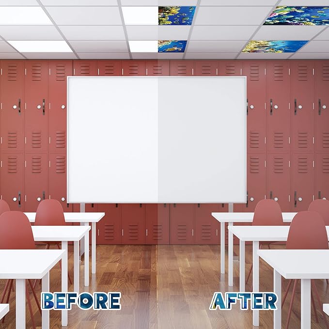 Amylove 4 Pcs Fluorescent Light Covers Classroom Ceiling Panels Light Filters with Backlit Film Material for Office School, 4 x 2 Feet(Novel Color,Ocean)