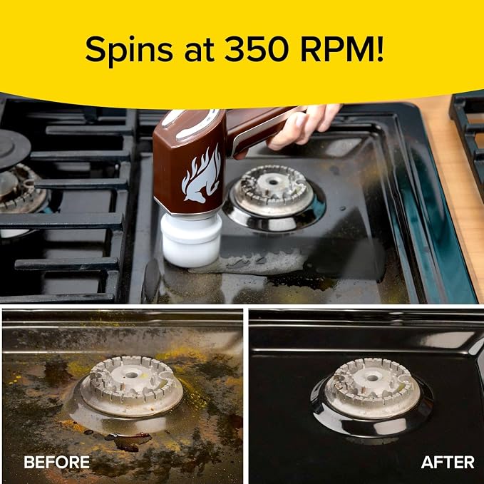 Horsepower Scrubber, Waterproof, Electric Power, Spins 350 RPM, 5 Brush Heads, AS SEEN ON TV, Cleans Dirt & Grime, Tile, Grout, Bathrooms, Kitchen, Auto Rims, Outdoor Furniture & More, Rechargeable