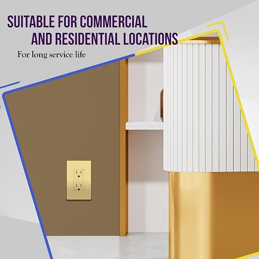ENERLITES Elite Series Decorator Receptacle Outlet Child Safe Tamper-Resistant, Self-Grounding, Residential Grade, 15A 125V, UL Listed, Wall Plate Included, 61501-TR-GDWP5P, Gold (5 Pack)