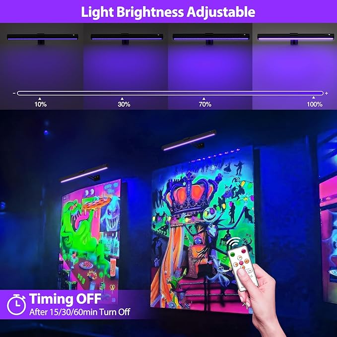 Onforu Black Light for Blacklight Tapestry,15'' Rechargeable Blacklight Picture Light with Remote, 4000mAh Black Light Bar for Fluorescent Poster, Glow in The Dark Party, Bedroom Decor, Party, 2 Pack