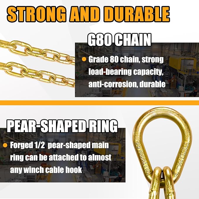 Grade 80 Chain V-Bridle | 5/16In x 2Ft Towing Chains Bridle with J Hooks and Grab Hooks | Tow Chain 5,400LBS Safe Working Load | for Flatbed Truck Rollback Wrecker Carrier