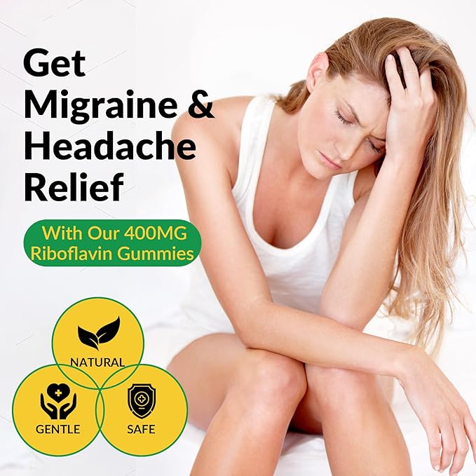 Gummies de Riboflavine Vitamine B2 400 mg pour Adultes et Enfants | Supplément Migraine avec Magnésium, Curcuma, Poivre de Cayenne, Pétasite pour l'Énergie et le Soutien Nerveux | Végan, Sans Sucre, 90 Pièces
