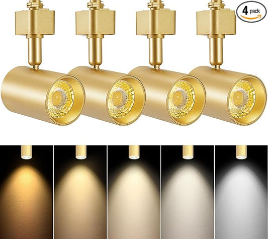 VANoopee 5-Color Gold LED Track Lighting Heads H Type Track Light Heads Dimmable, 2000K 3000K 4000K 5000K 6000K Adjustable, Flicker Free CRI90+ 24° 10W 800lm 5CCT (4 Pack)