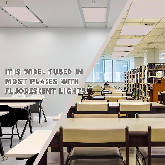Amylove 4 Pcs Fluorescent Light Covers Classroom Ceiling Panels Light Filters with Backlit Film Material for Office School, 4 x 2 Feet (Khaki,Simple)