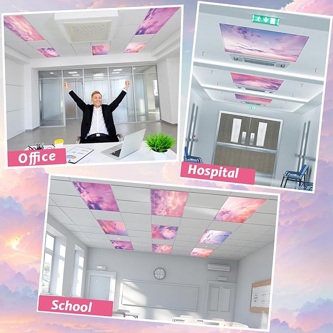 12 Pcs Fluorescent Light Covers with 120 Magnets Decorative for Classroom Ceiling Light 4 x 2 Feet Magnetic Light Covers Filter Easy Install for Office Hospitals & Home Drop Ceiling Supplies(Sunset)