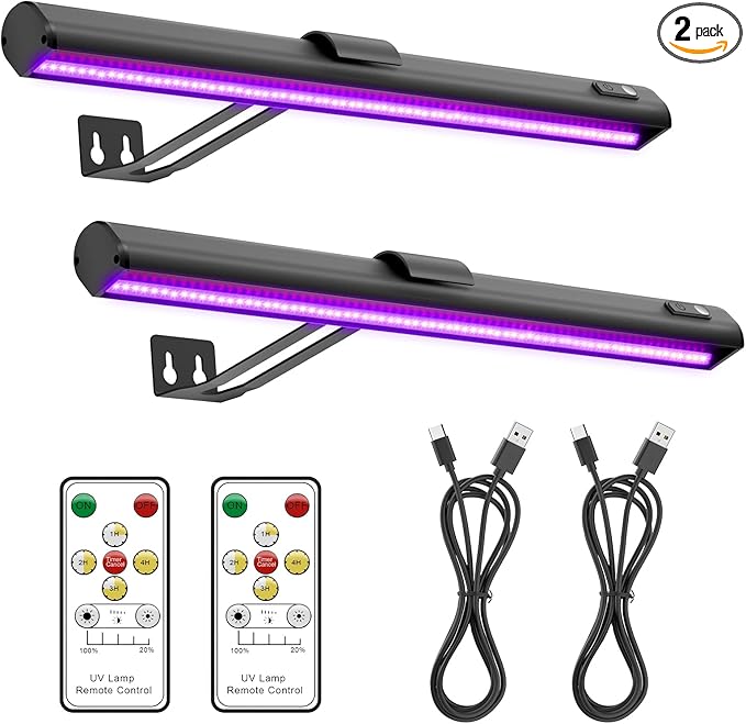 Onforu Black Light for Blacklight Tapestry,15'' Rechargeable Blacklight Picture Light with Remote, 4000mAh Black Light Bar for Fluorescent Poster, Glow in The Dark Party, Bedroom Decor, Party, 2 Pack